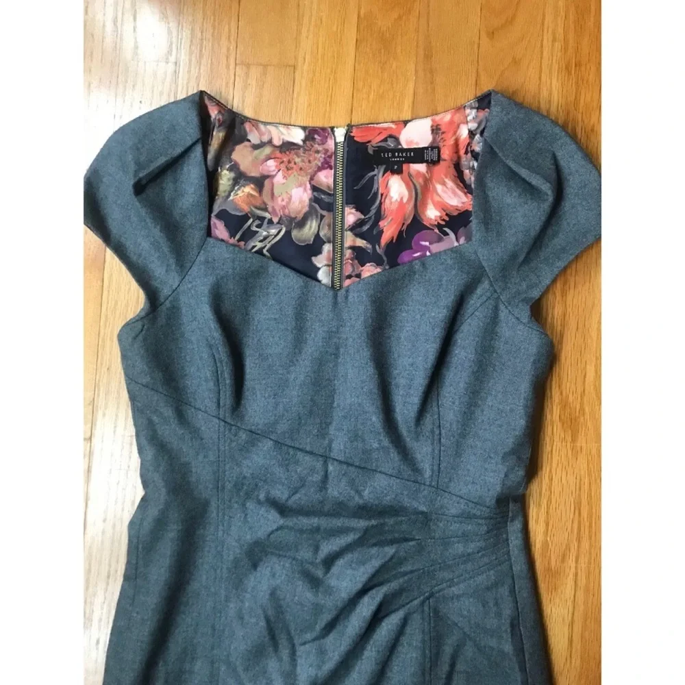 Ted Baker London Gray Midi Dress with Floral Detail - Picture 2 of 7